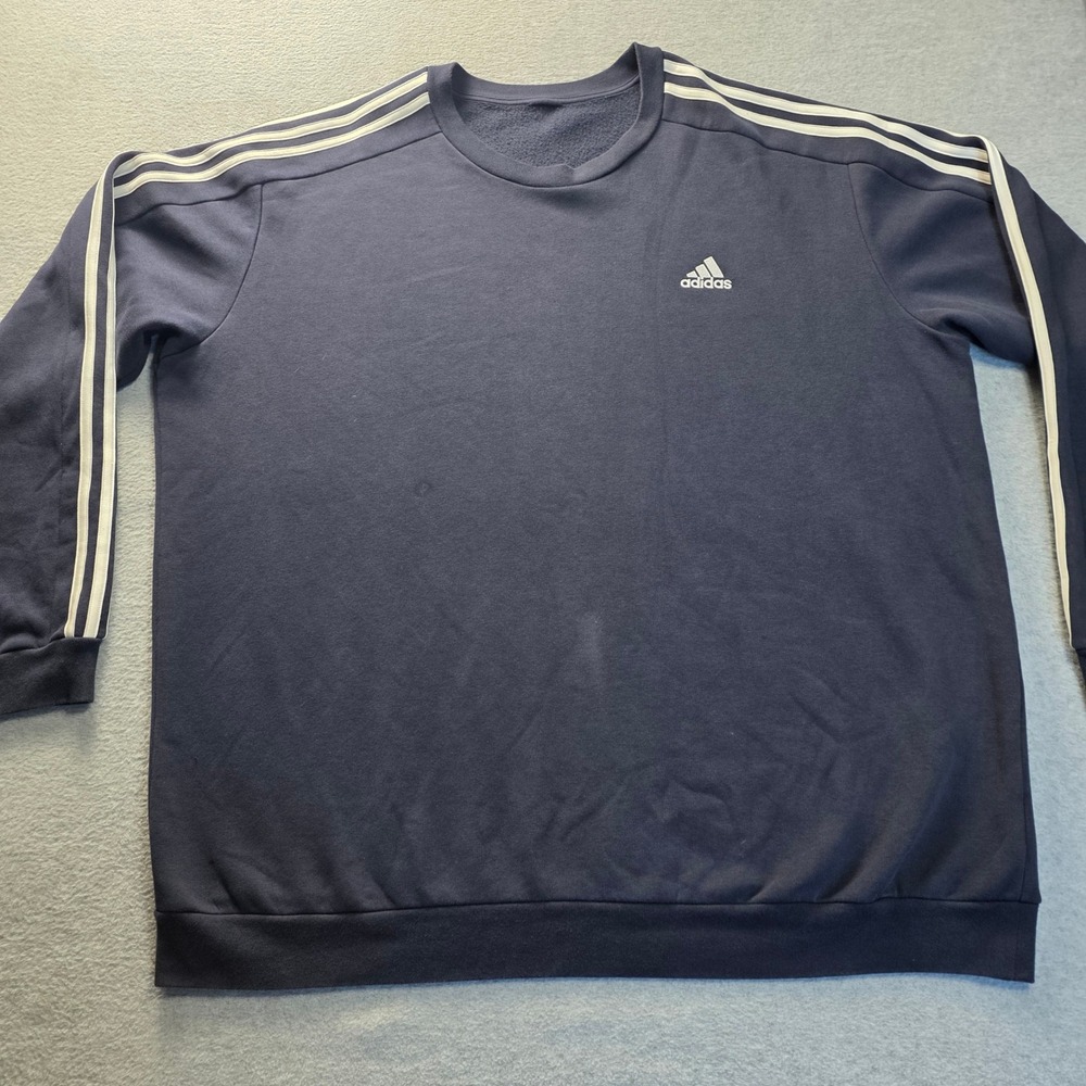 Adidas Mens 3-Stripes Crewneck Sweatshirt Large Navy Blue Fleece Pullover‎ Logo